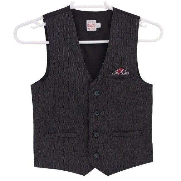 Wonder Nation Boys Black Polyester Vest with Decorative Pocket Square, Size 8 - Picture 1 of 7
